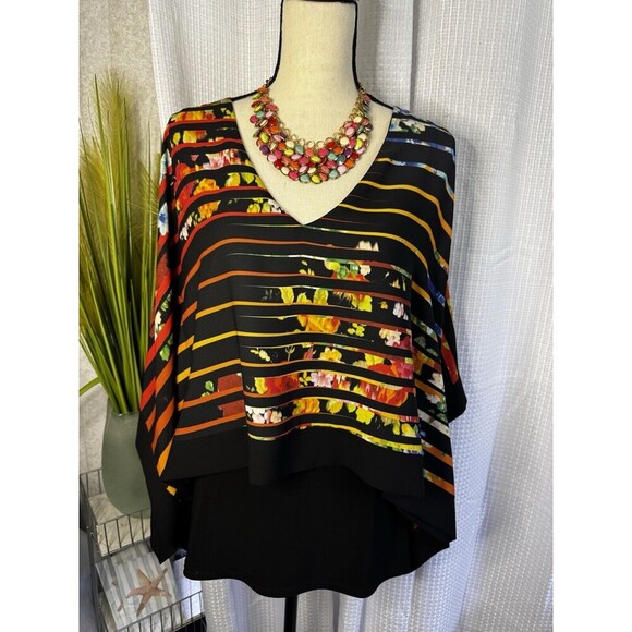 Joseph Ribkoff 6 Bright Colorful High Low Tunic Top Kimono Cold Shoulder Sleeves - Picture 1 of 9